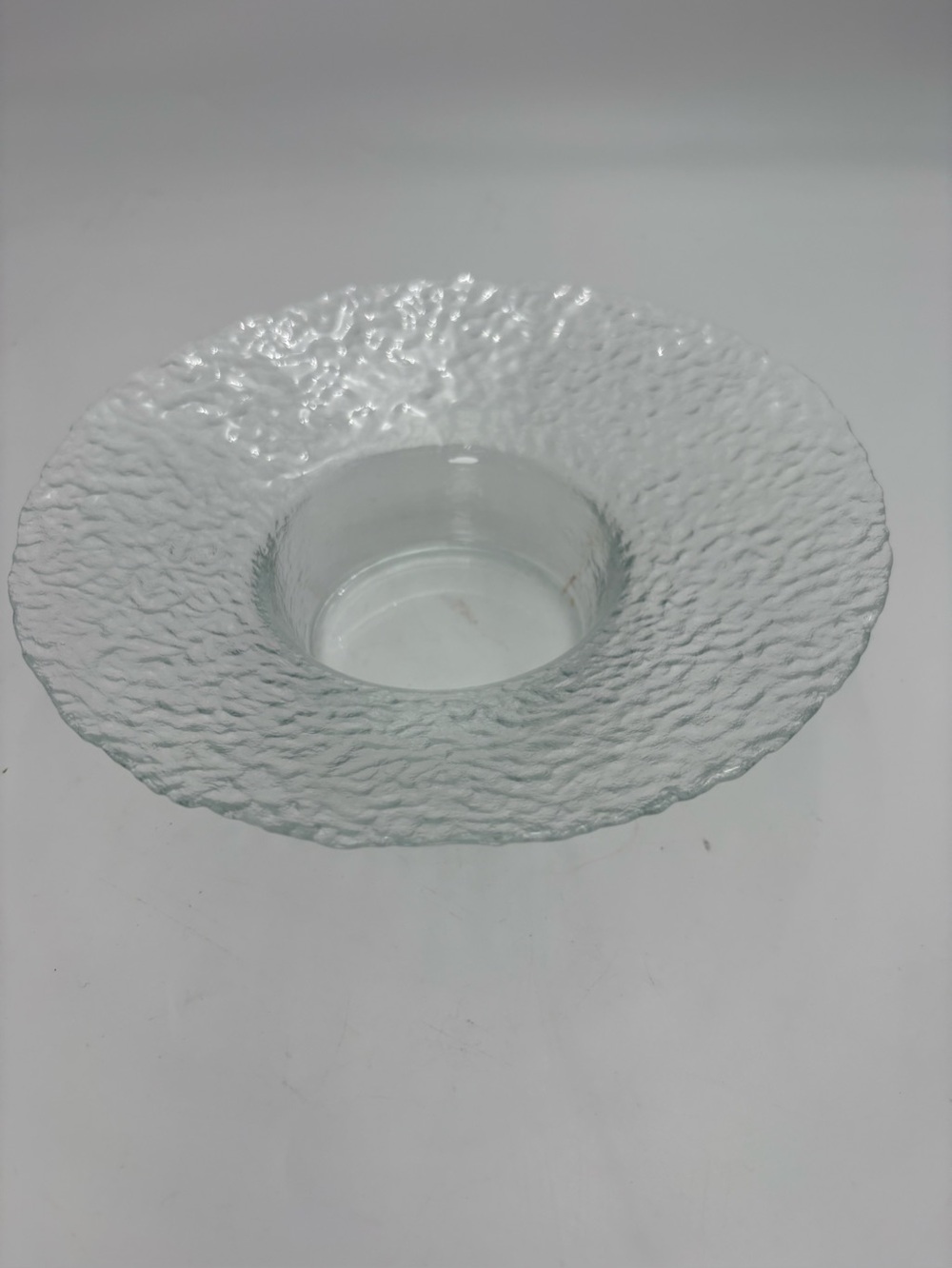 Vintage Mid Century Modern Clear Textured Ice Glass Pillar Candle Holder